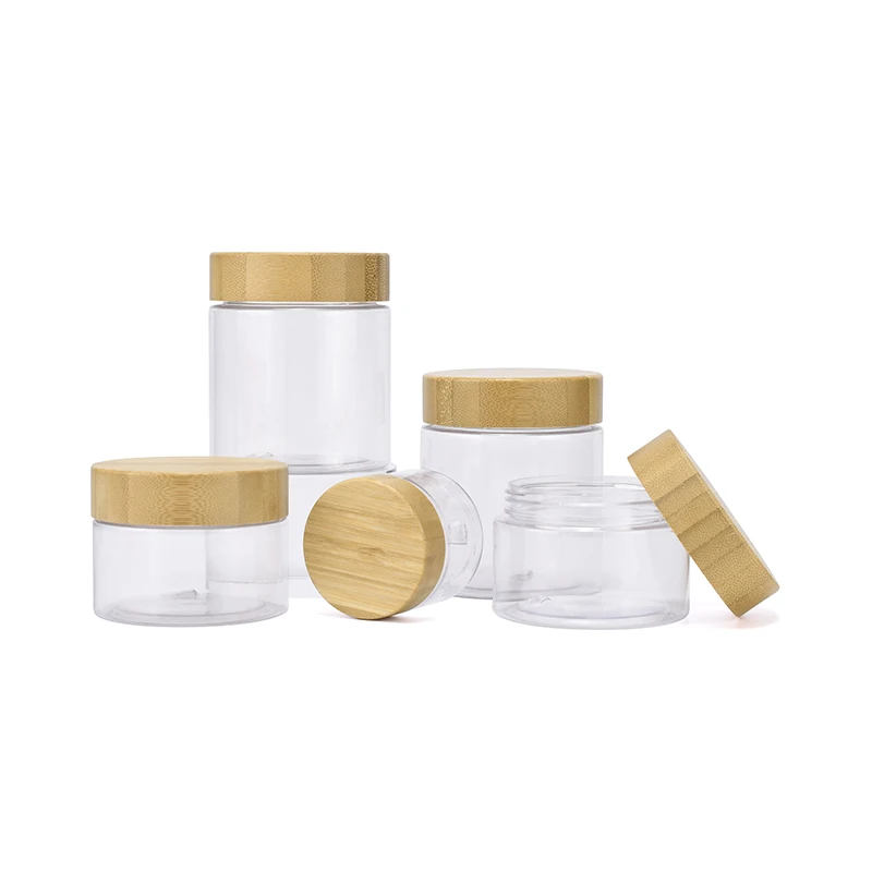 Environmental Frosted Clear 150g 250g 500g Body Butter PET Plastic Containers Cosmetic Cream Jars With Bamboo Lids