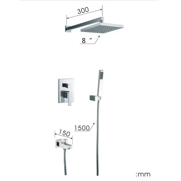 Hidden Fixed Bathroom Thermostatic Shower Head Handle Set Brass Chrome Finish Single Handle Rainfall Function Hot Cold Valve