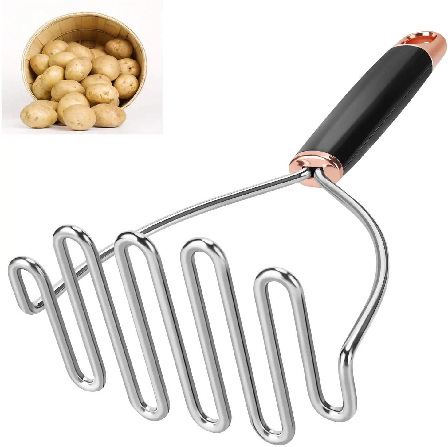 Potato Masher Stainless Steel, Heavy Duty Mashed Potatoes Masher, Best Masher Kitchen Tool for Bean, Avocado, Easy to Clean