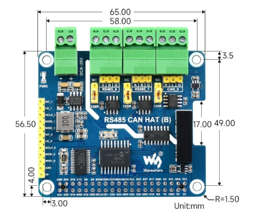 FYX Raspberry PI 4B expansion board 2-way RS485 1-CAN interface SPI communication Industrial-grade band isolation RS485 CAN HAT