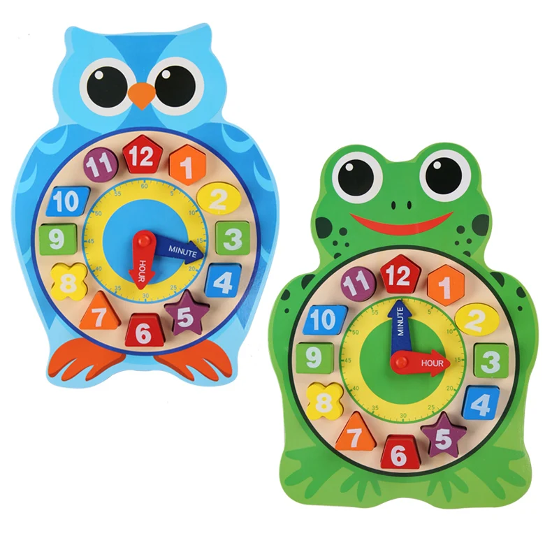 New Iron box Kids Animal 3D Wooden Puzzle Montessori Toy Stacking Jigsaw Educational Toy Owl frog digital clock For Children