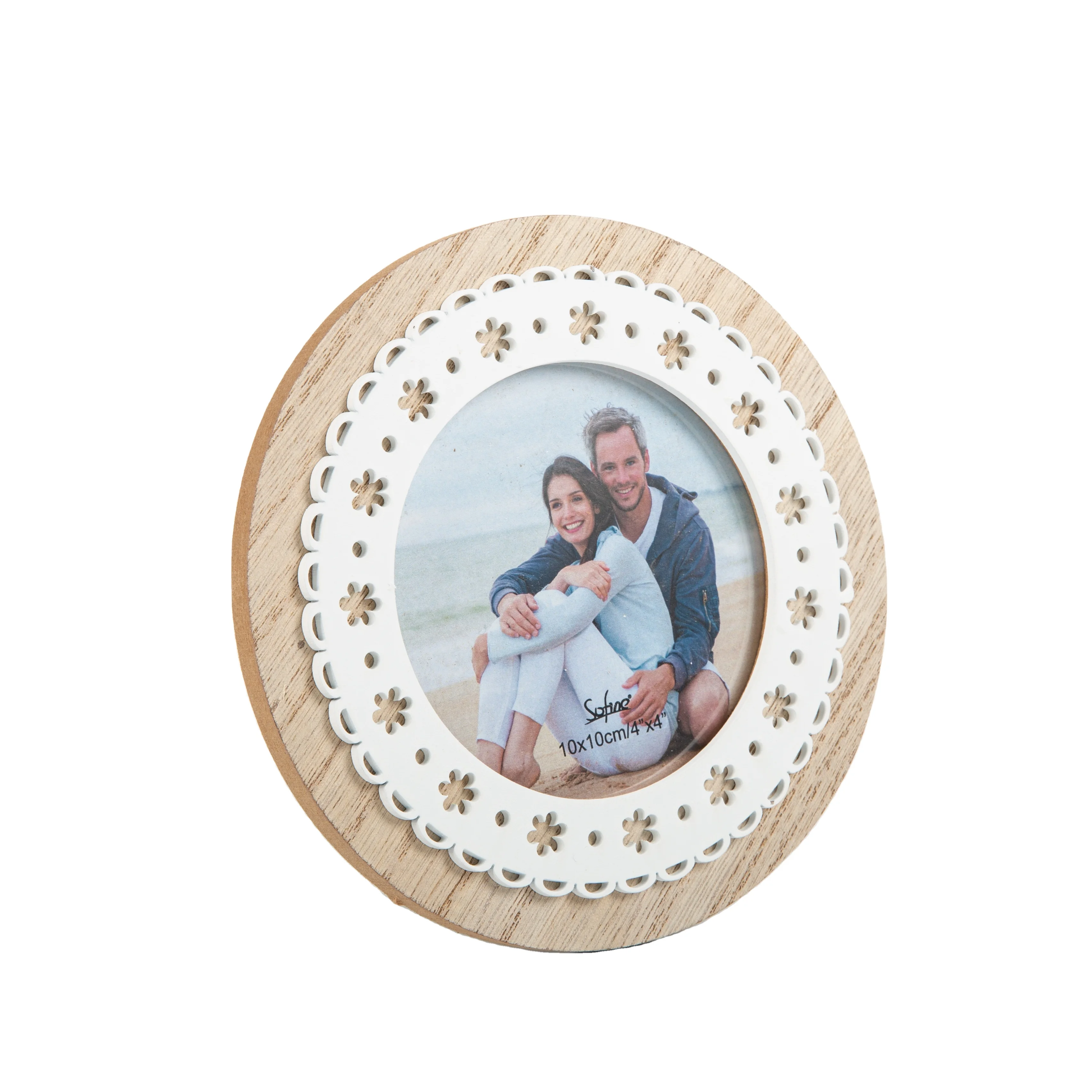 Sofine country style round shape lace Lovely tabletop display wood picture frame