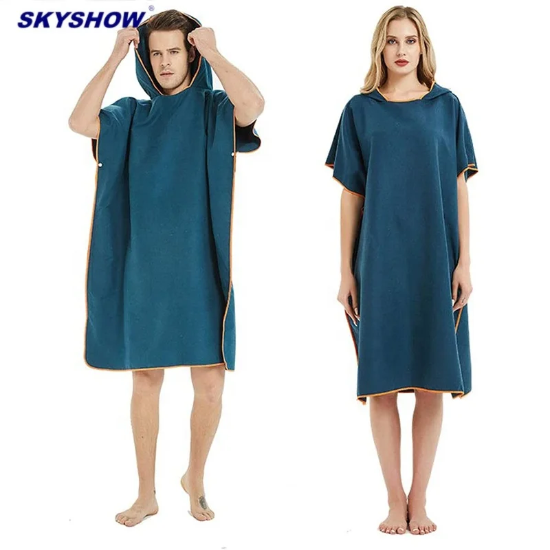 
wholesale custom microfiber suede quick dry hooded travel beach transition changing surf poncho towel 