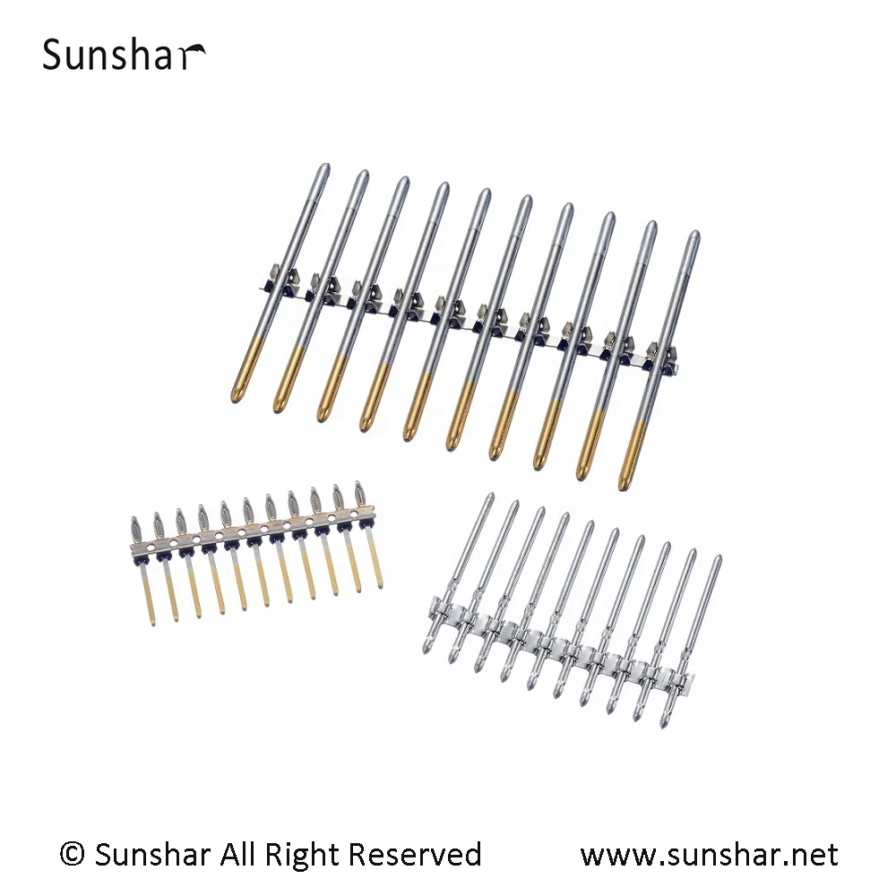 Sunshar customized round or square precision connector contact pin on a bandolier