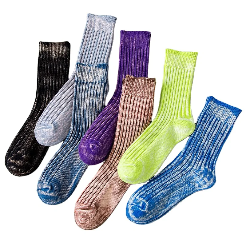 Wholesale Different Colors Cotton Crew Sports Men Streetwear Fashion New Style Breathable Comfortable Washed Tie Dye Socks