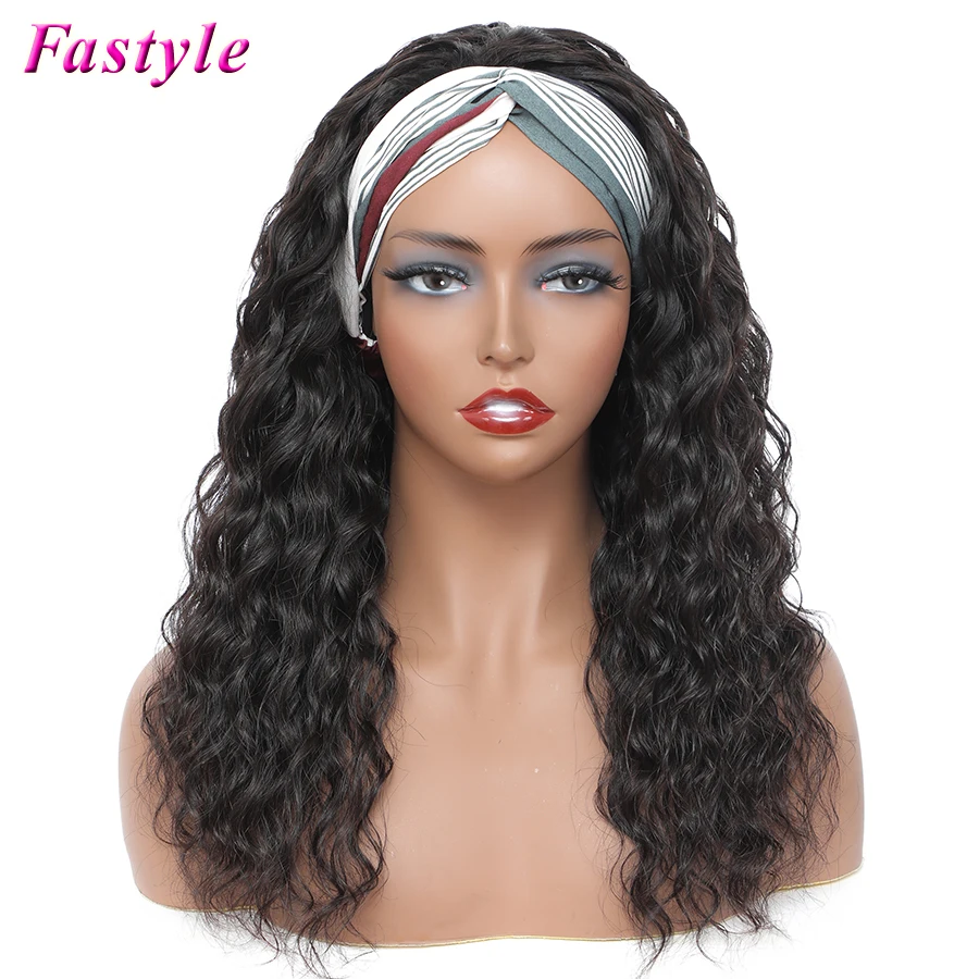 
Оптовая продажа, парики для волос с шарфом, Бразильская повязка на голову, парик, человеческие волосы для черных женщин, водная волна, повязка на голову, парик для человеческих волос 