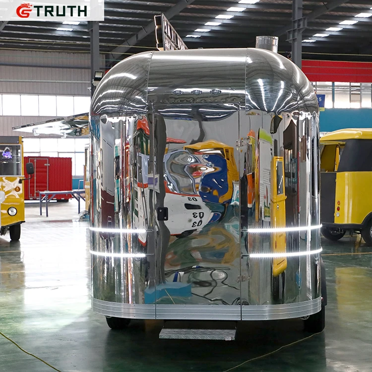 Уличный зеркальный прицеп из нержавеющей стали Airstream для продажи мороженого и напитков