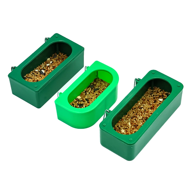 Hot Sell Plastic Bird Feeders Green Wire Hanging Food Box Cage Use Bird Food Bowl for Quail Pigeon