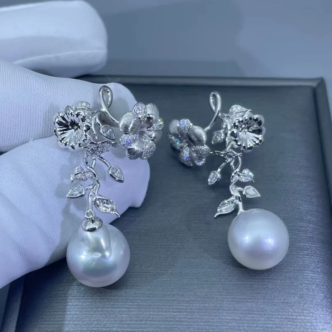 Factory Custom Hanging Fine Earrings Real 925 Sterling Silver Solid Gold Earrings  Moissanite Diamond Pearl Earring