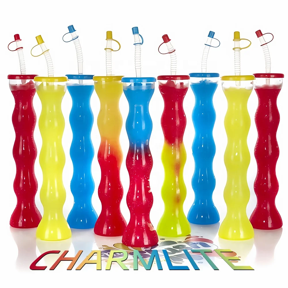 700ml/1000ml  long neck plastic containers cocteles las vegas plastic cup dispos slushy fruit infused drinks cup for event