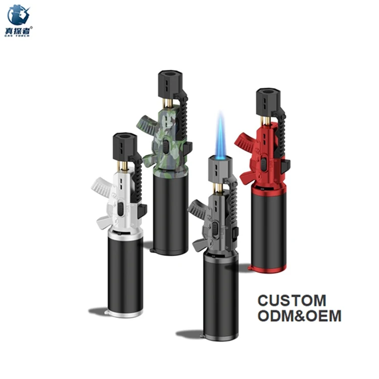 ZHENTANZHE Gf-917 wholesale free sample refillable gun shape butane torch lighter with lock