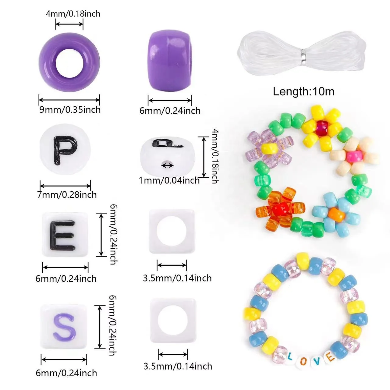 Rainbow Color Plastic Pony Beads Letter Beads Set Craft Kit For Jewelry Making