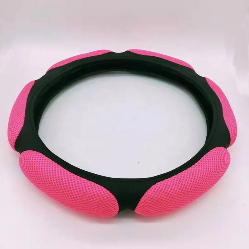 wholesale 3D sandwich mesh PU leather material car steering wheel cover for four seasons