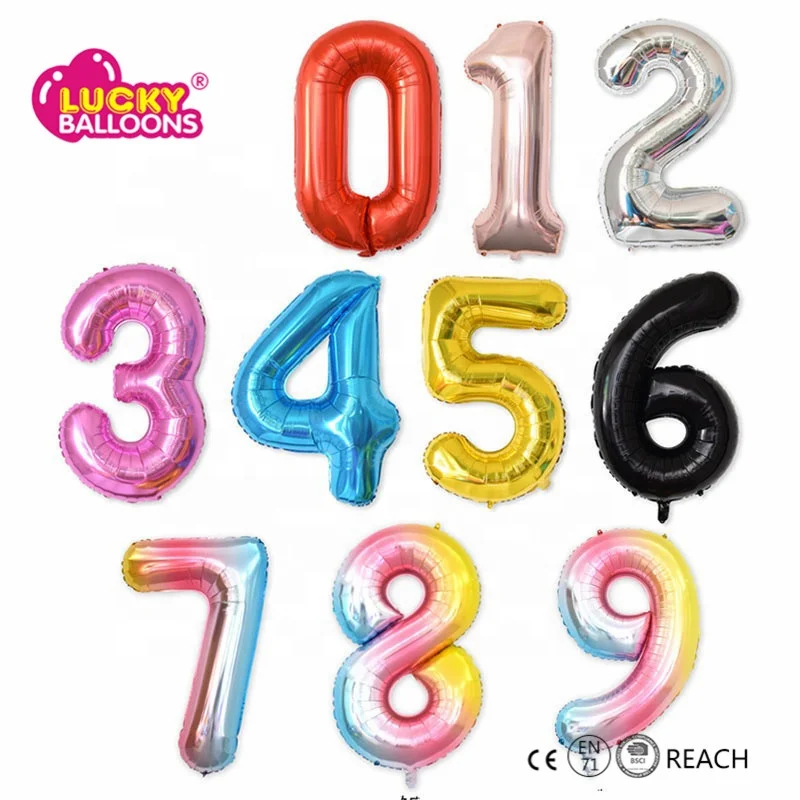 Wholesale 40 inch rainbow color helium number party balloon for wedding decoration