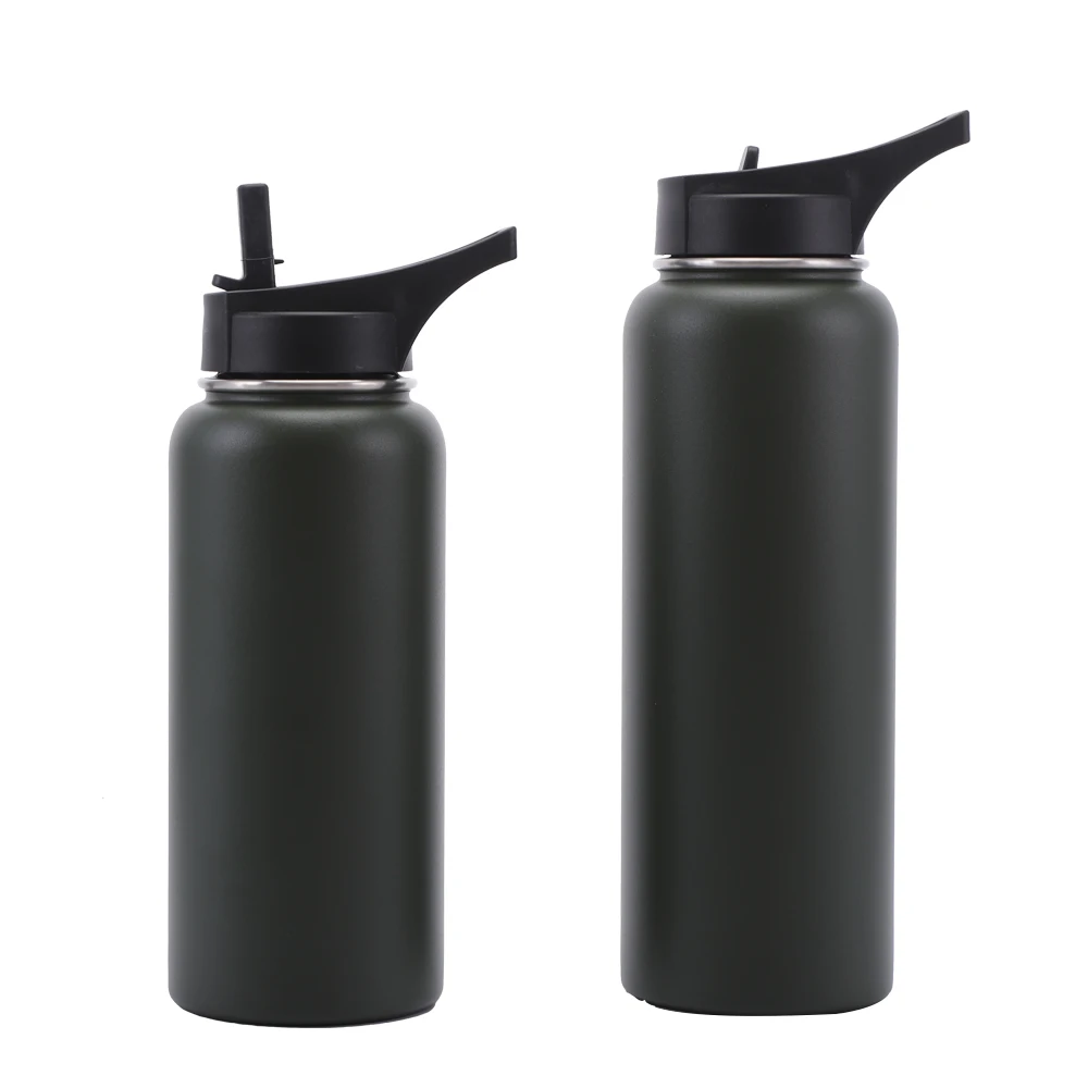22oz Matt Black Sweat Proof Stainless Steel Water Bottle Vacuum Insulated Sport  sublimation flask with Bamboo Cover