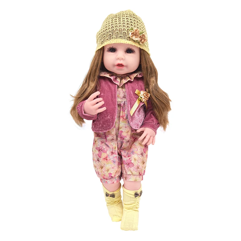 Cheap Realistic 100% Vinyl Body 55 CM 22 Inch Brown Long Hair Lifelike Reborn Baby Girl Doll Toy Princess Toddler Bebe