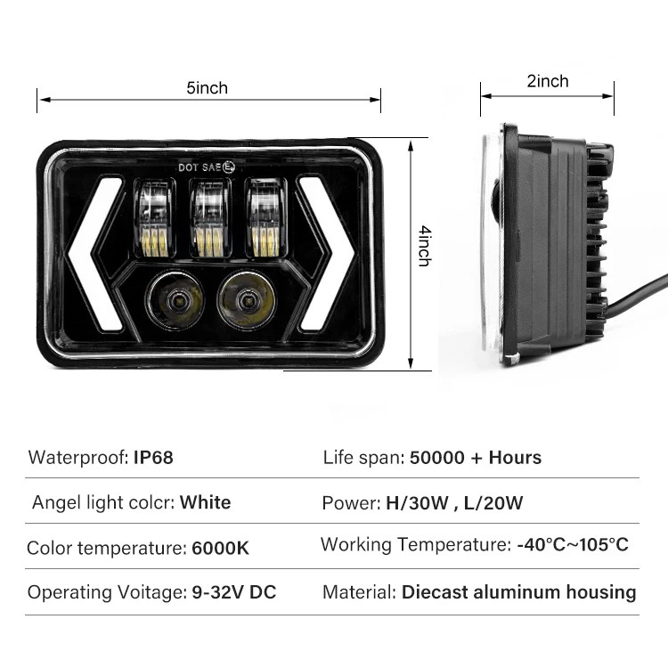 High Low Beam 50W 7x5  Jeeps Led Headlights For Truck Led Work Light Turn Signal DRL 5 Inch Offroad Lights