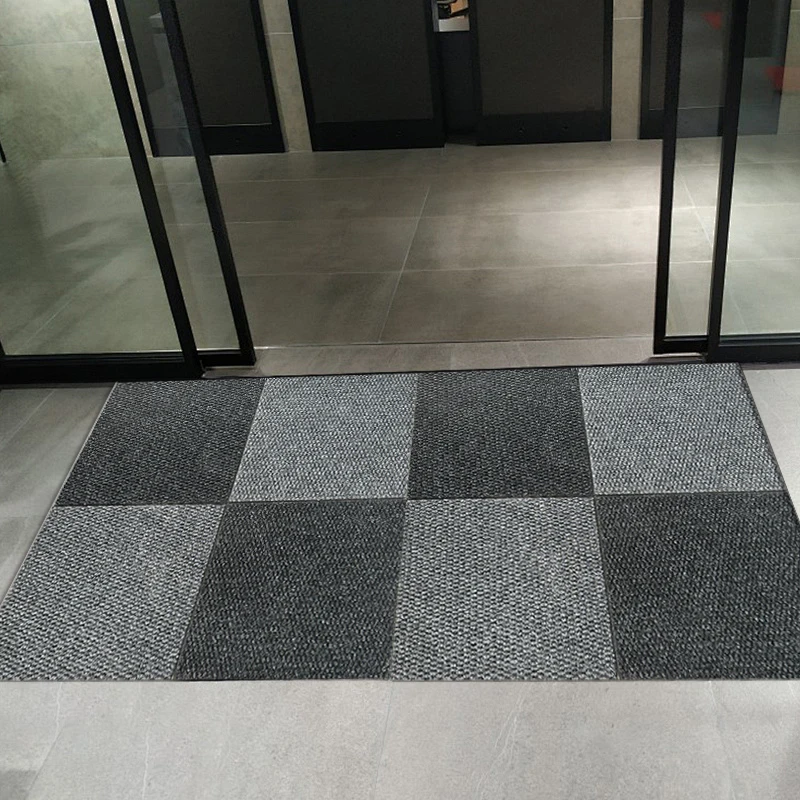 Outdoor door mat dust proof water absorption anti slip interlocking carpet tiles entrance mat with polyester surface