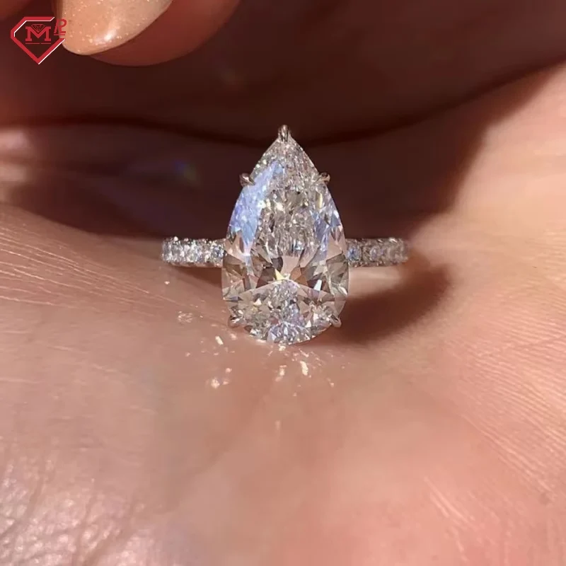 3CT грушевая огранка бриллиантовое обручальное кольцо пасьянс скрытое Halo Pave 14K белое золото лабораторное с бриллиантами