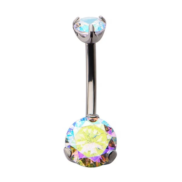 ASTM F136 Implant Grade Titanium Internally Threaded Prong Set Belly Button Ring