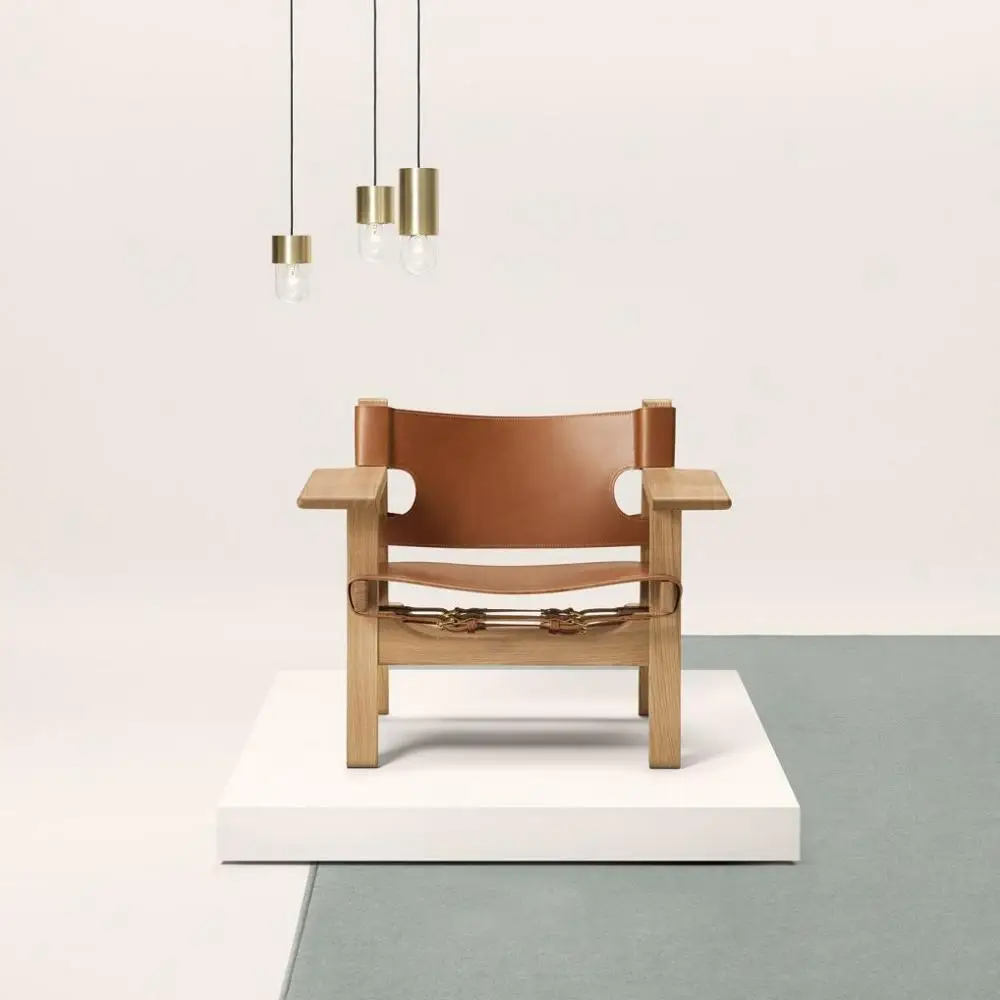 
Modern Antique Living Room Saddle Leather Lounge Chair Armchair OAK Wood Vegetable Tanned Genuine leather Vintage Spanish Chair 