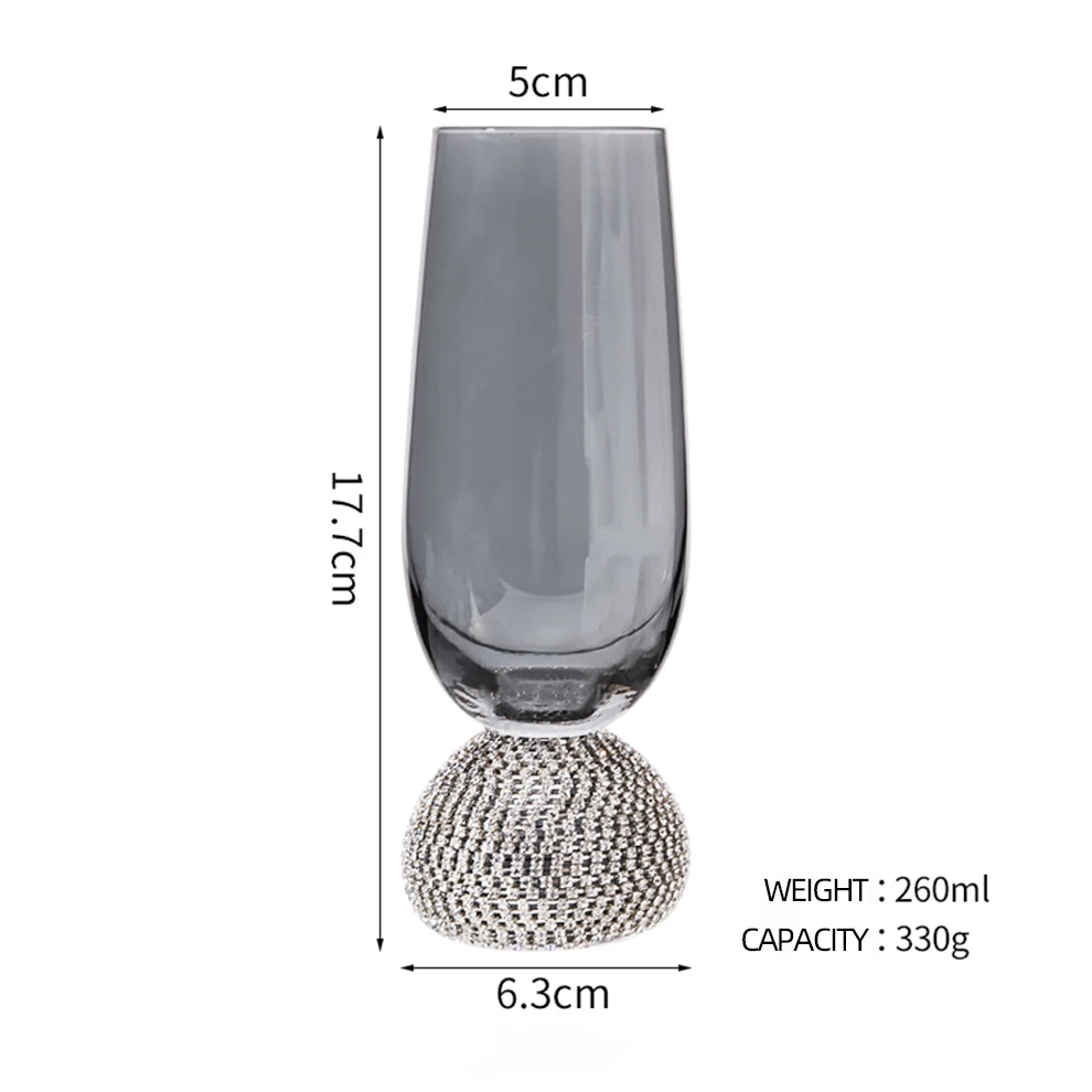 Customized Champagne Glasses With Diamond Handle Elegant Smoke Grey Crystal Drinking Cups Tall Glass Cup For Wedding & Party