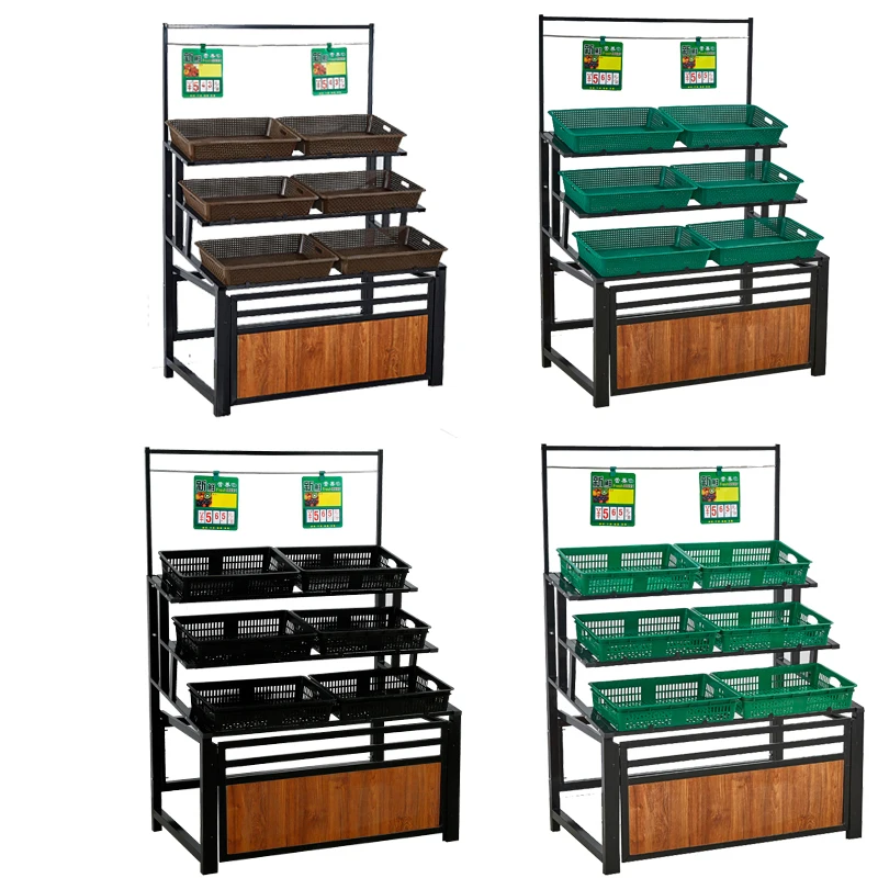 Meicheng Shop Racks Wooden Vegetable Stand Supermarket Steel Wood Fruit Vegetable Display Stand
