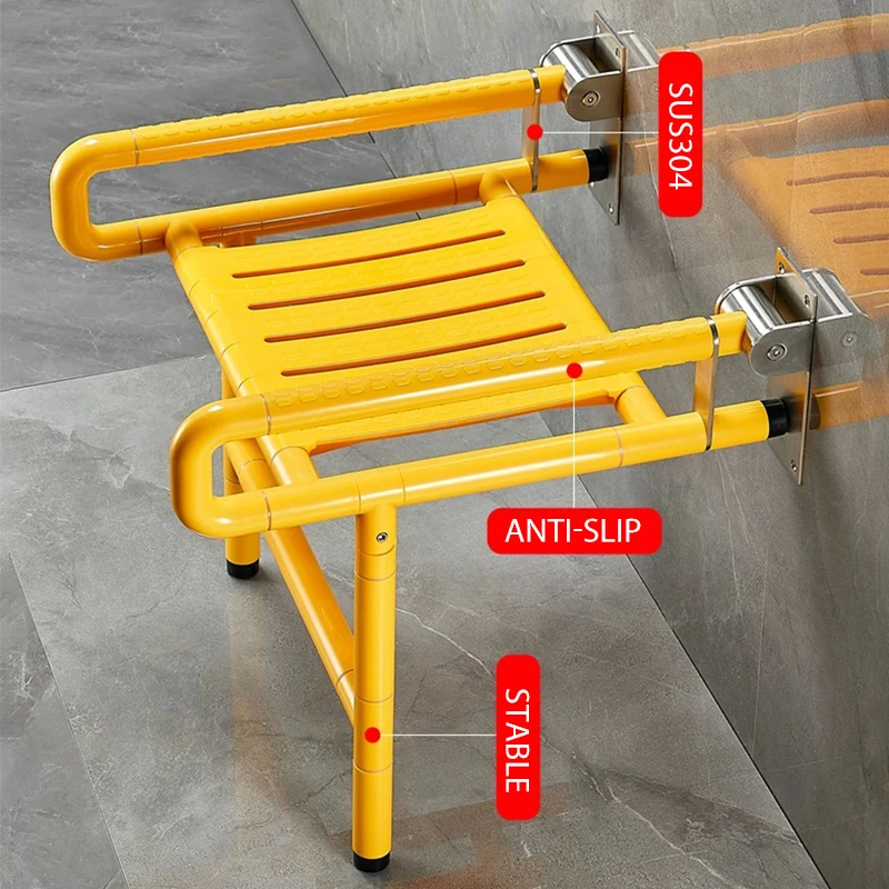 High Quality Factory Nursing Home Bathroom Shower Wall mounted bathroom Stool With Support leg foldable Shower Chair