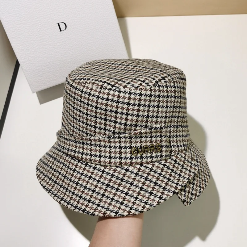 ladies fashion hats cheap winter houndstooth design high quality bucket hats