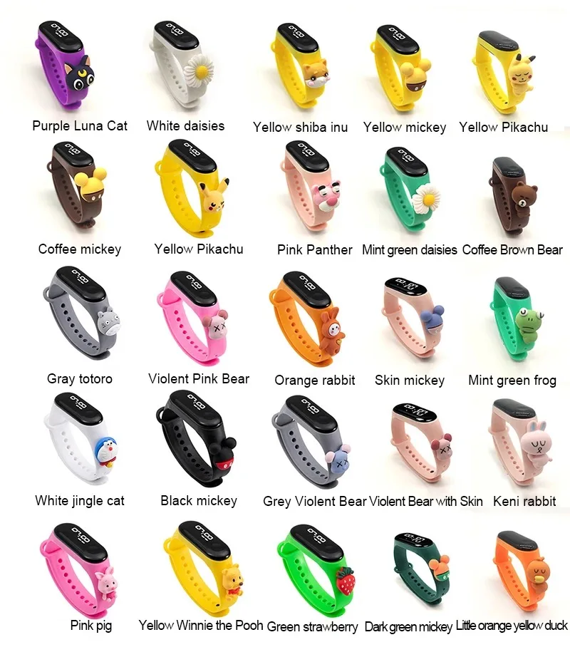Kids Cartoon Watch Fashion Led Digital Watch Outdoor 30m Waterproof Silicone Bands Wristwatch For Child Teens Students