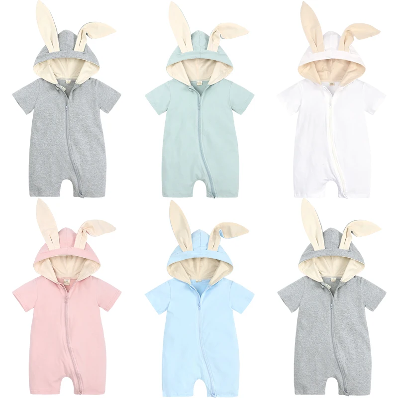 Wholesale Newborn Baby Girls Boys Cotton Knitted Long Sleeve Jumpsuit Rabbit Ear Rompers Baby Clothes Romper