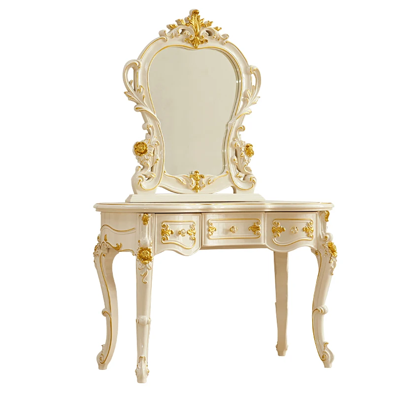 European solid wood dressing table American villa bedroom high-grade Lord carved dresser table stool combination