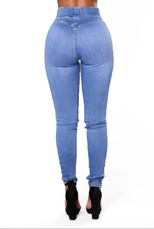 Fashion elasticity high waist denim jeans women skinny high quality pencil cotton denim jeans pants blue trousers