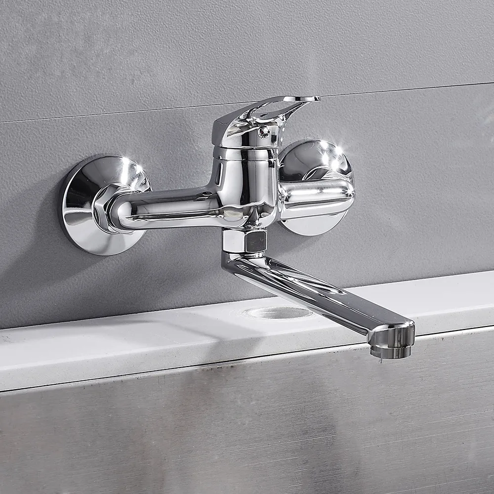 TY-B006 best selling single lever hot cold water brass chrome wall mount kitchen mixer faucet taps with stainless steel spout