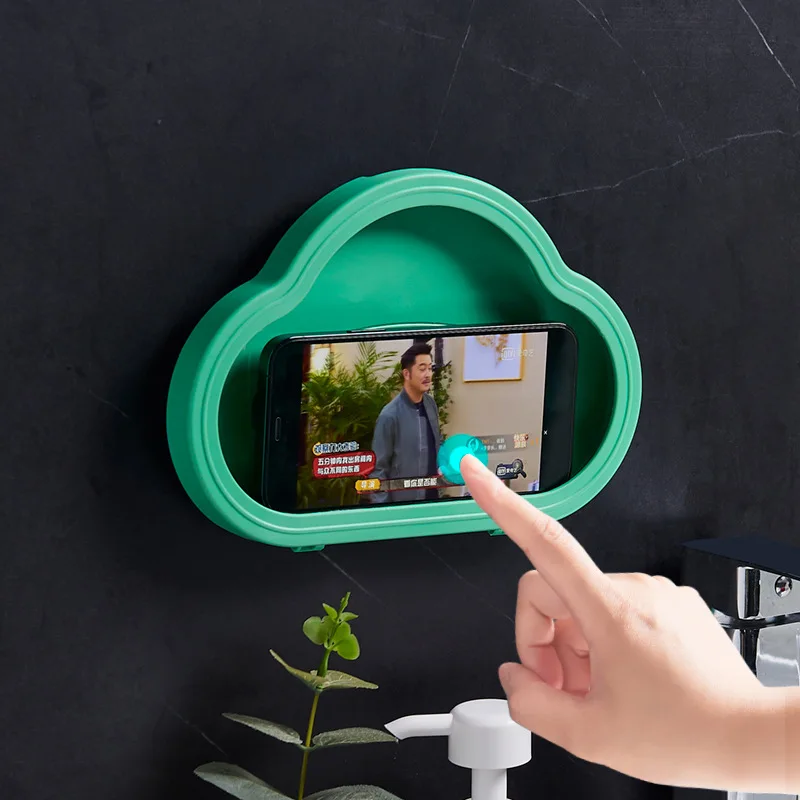 2022 New Wall Mounted Shelf Shower Small Bathroom Kitchen Cabinet Waterproof Anti Slip Fog Touchscreen Phone Case Holder