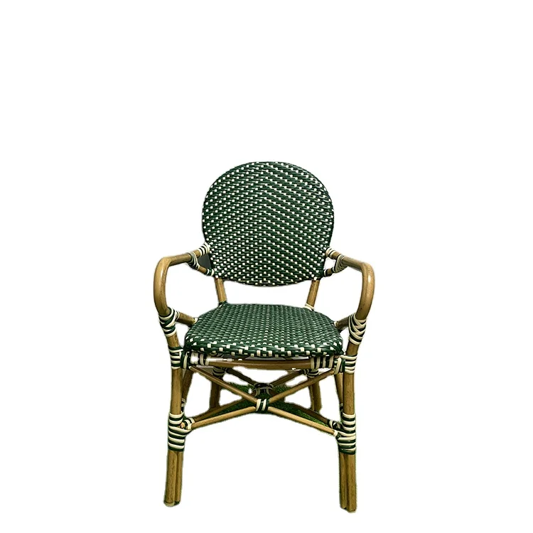 BD Patio garden aluminium table and green artificial wicker rattan chairs for restaurant outdoor garden set