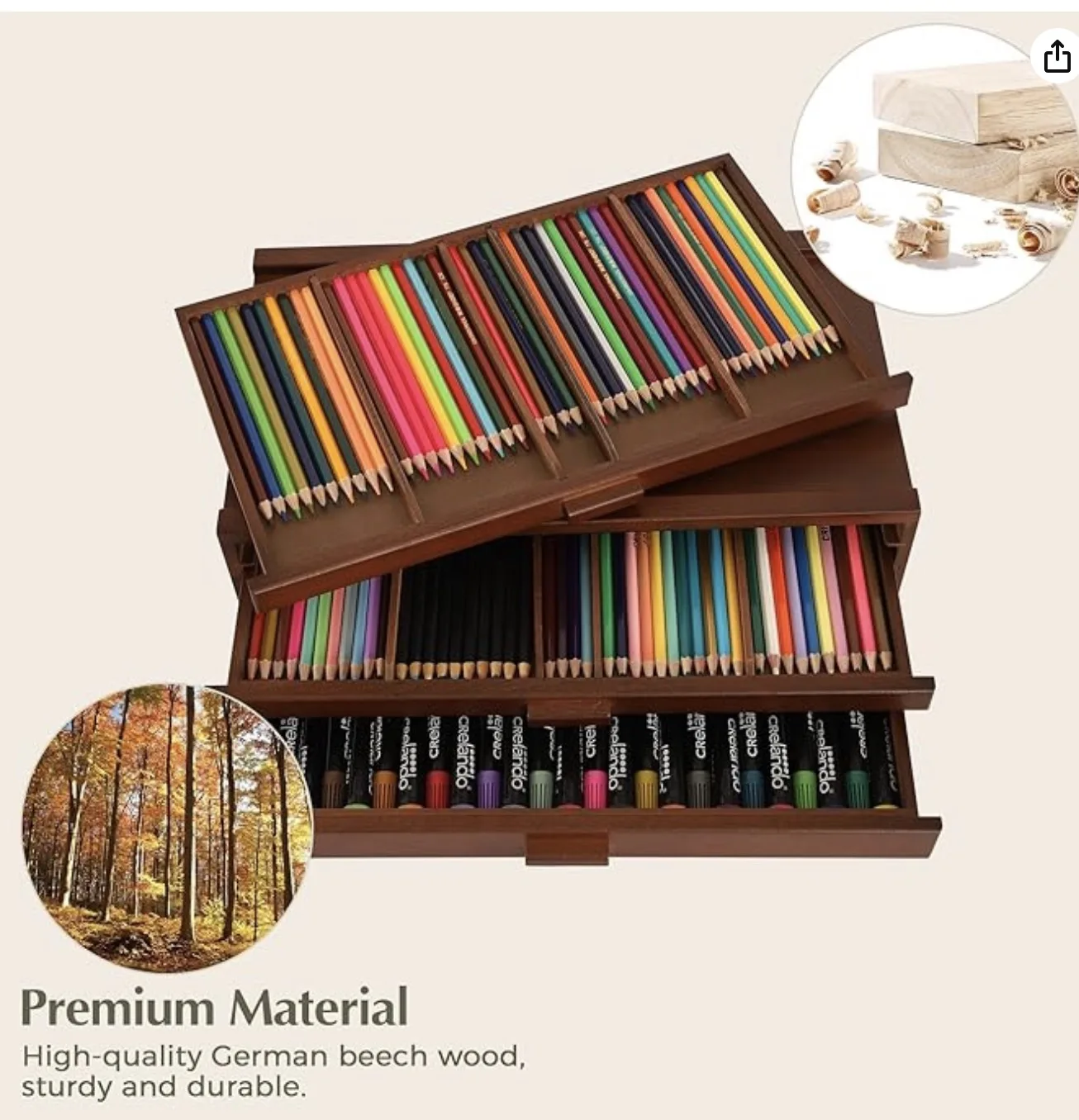 Adjustable Wooden 3-Drawer Storage Box Easel, Premium Beechwood - Portable Wood Artist Desktop Case