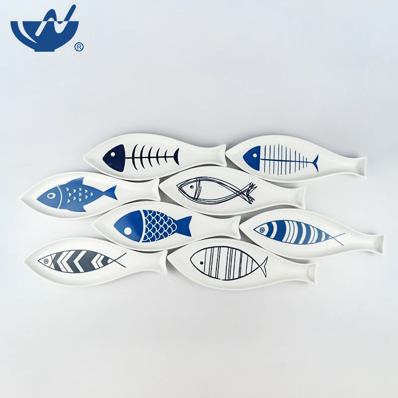 Popular Wholesale Ceramic Plates Fish Shape Sushi Plate Ceramic Fish Pattern Dish
