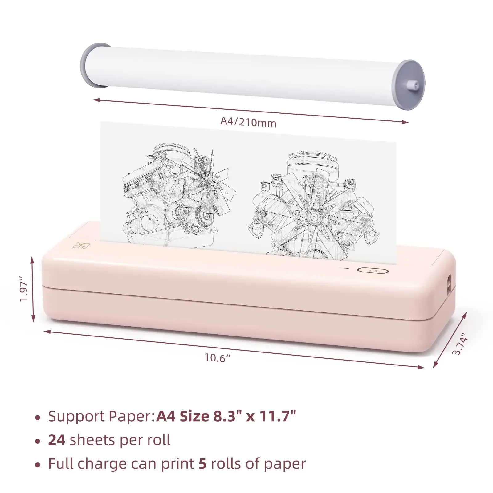 HPRT MT810 Portable A4 Paper Printer Mini Inkless Wireless Bluetooth Thermal Printer for Phone Photo Document