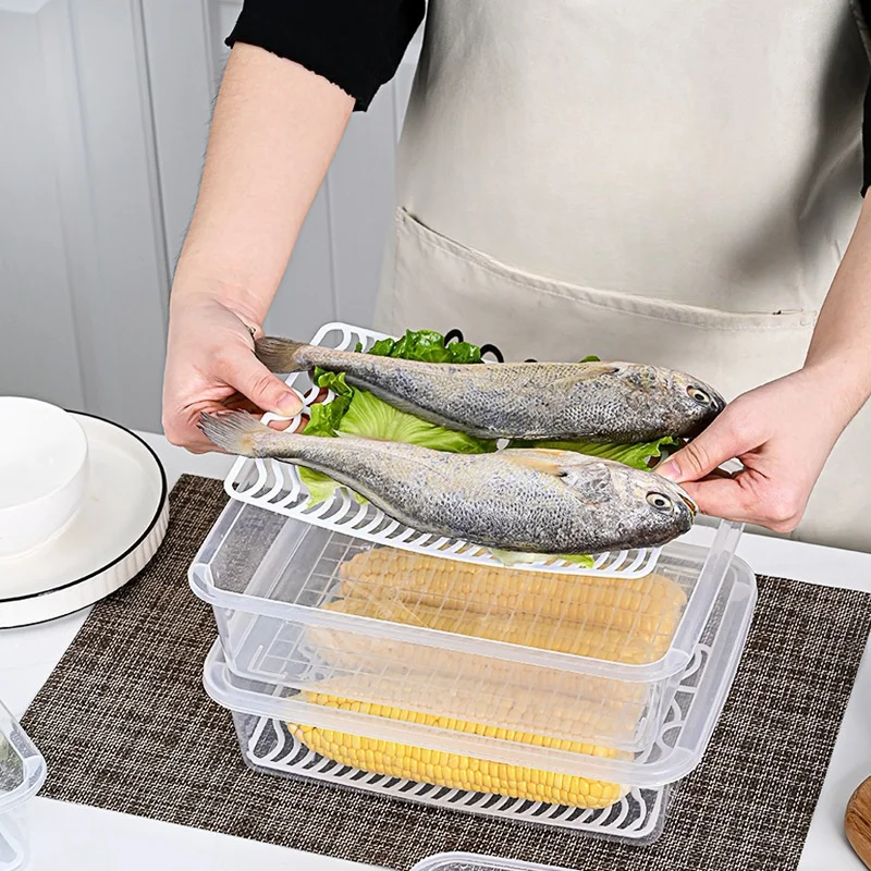 Hot Selling Plastic Kitchen Stackable Food Storage Boxes Container For Refrigerator Organizer