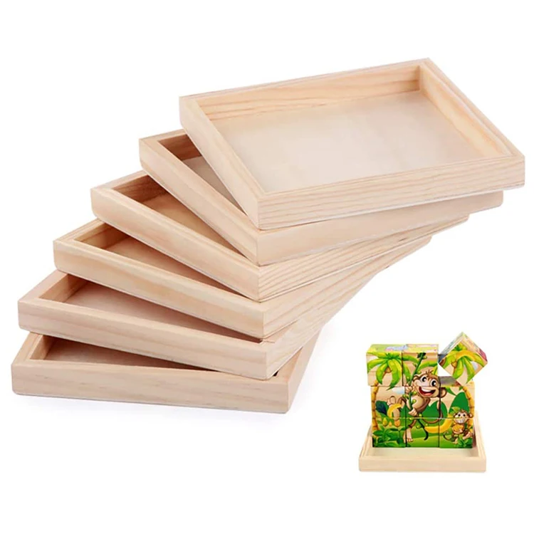 6 Pack Unfinished Small Wood Serving Tray DIY Wooden Trays Bulk Blank Wood Canvas Panel Boards for Crafts