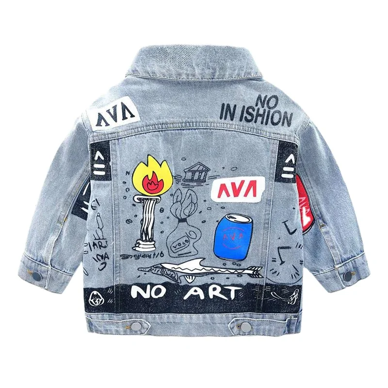 OEM Customization top class boys denim jacket  fashion printing children cool jean jackets for toddler kids