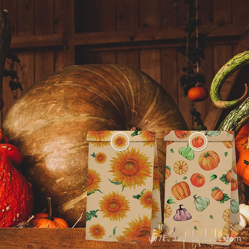 Thanksgiving Autumn Harvest Crop Leaves Party Candy Bread Gift Kraft Paper Gift Storage Packaging Paper Bag