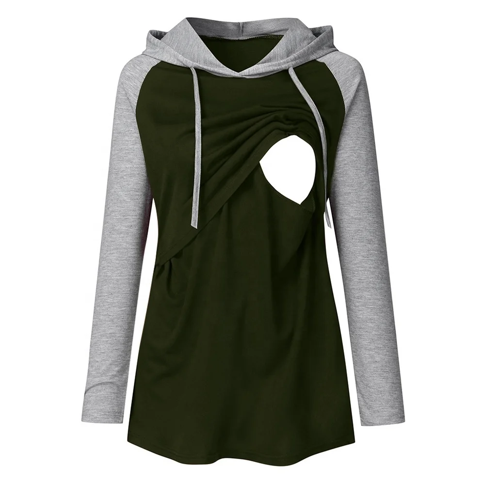 Женская толстовка для беременных зимняя одежда толстовка полосатые футболки с длинным рукавом Пуловеры для грудного вскармливания Топ для беременных и кормящих мам