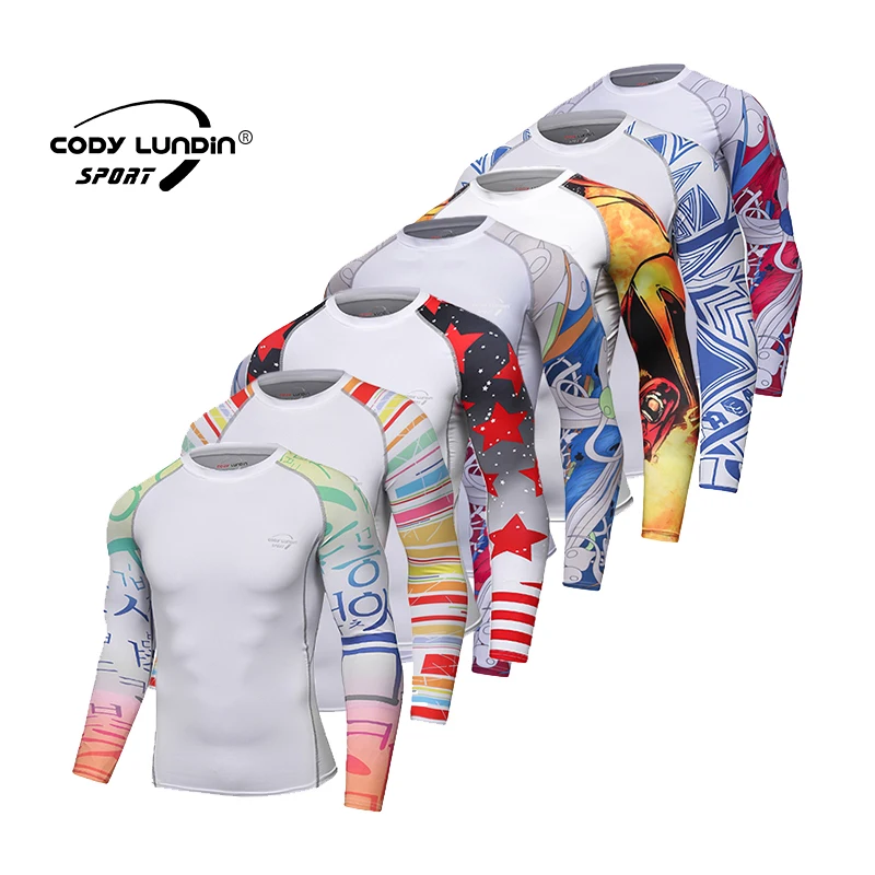Polyester Spandex Mma Rash Guard Men Bodybuilding Compression Shirt