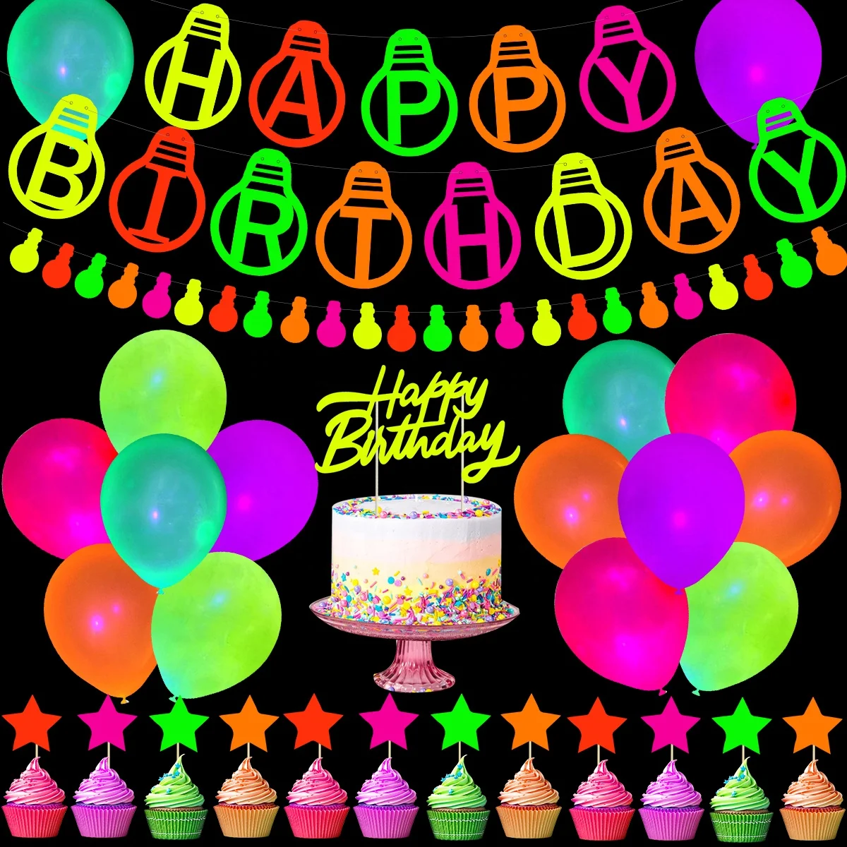 UMISS 29PCS Wholesale Amazon Fluorescent Balloon Luminous Night Birthday Party Theme Bar Decoration Supplies