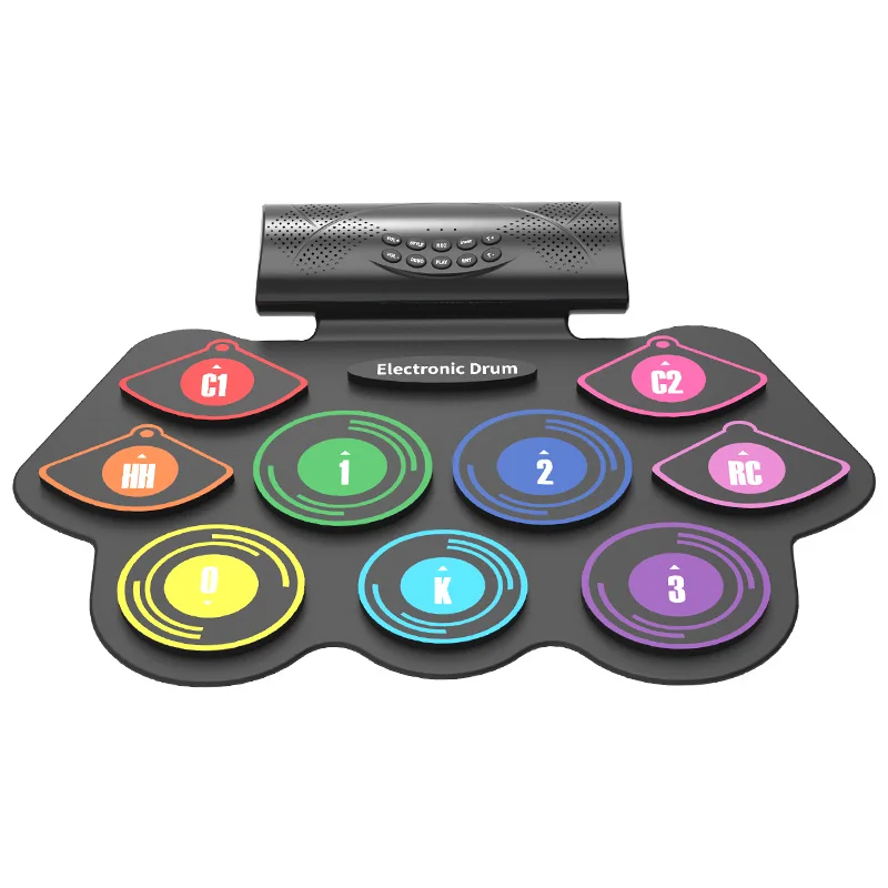 Wholesale percussion roll up drum kit electronic drum set colorful drum gift with battery and speaker