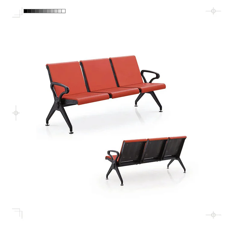 High Quality Commercial Full Leather Padded Sofa Chair Office Furniture Chair Reception Room Waiting Bench Seat