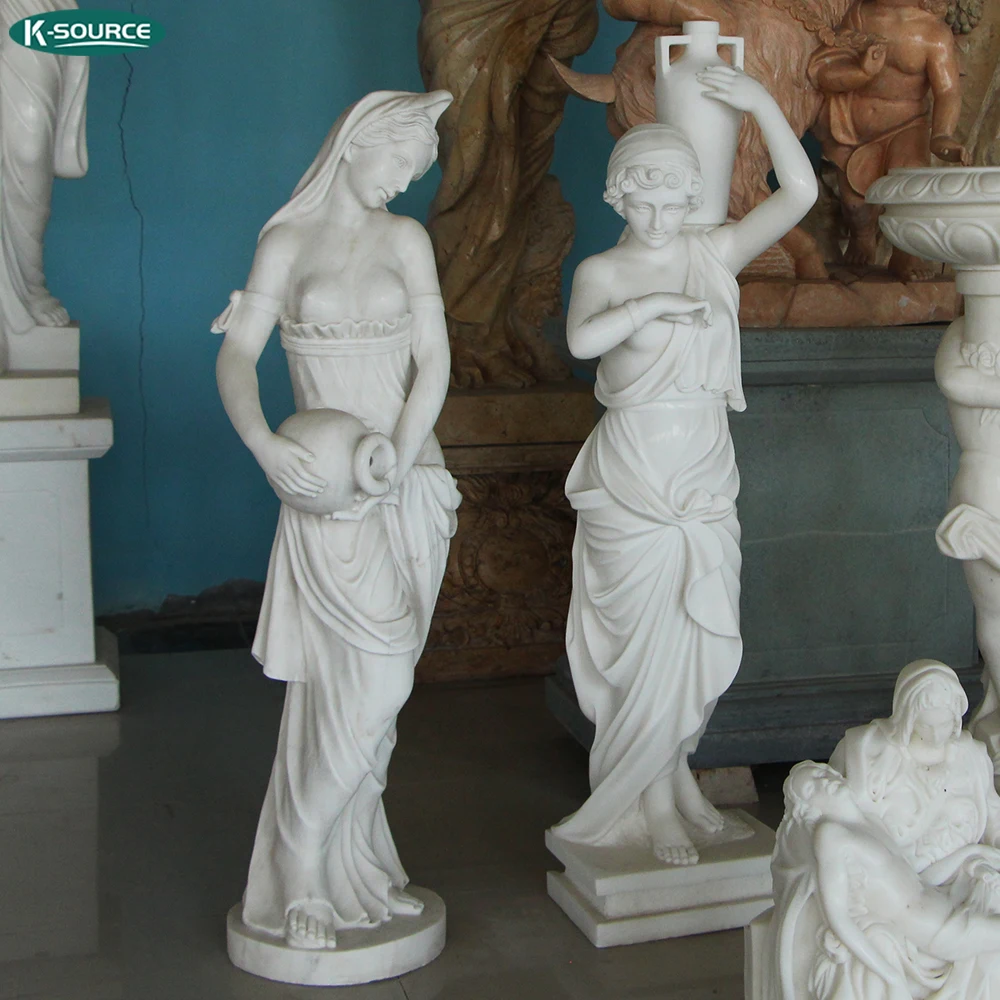 Garden life size White marble sculpture beautiful flowers and naked woman marble statue