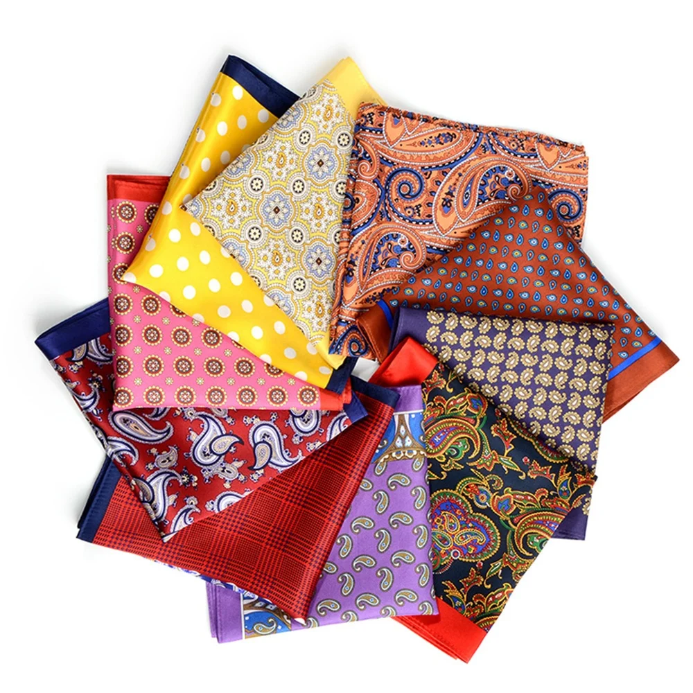 Wholesale Business Mens Geometric Floral Custom Designs Multicolor Silk Printed Pocket Square